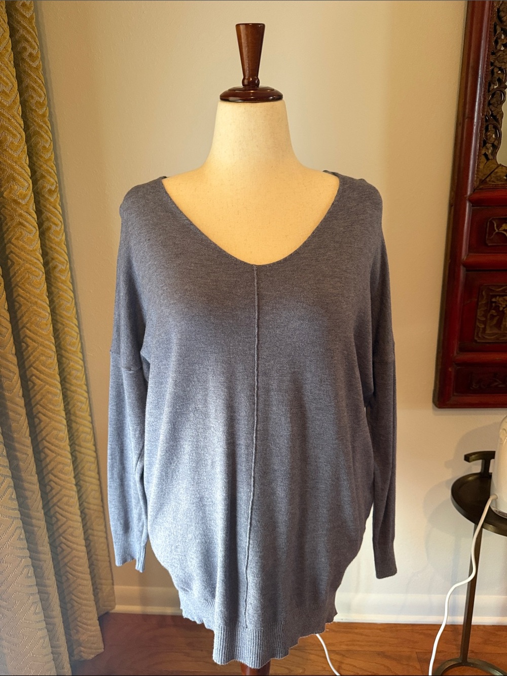 Dreamers Dusty Blue V-Neck Lightweight Sweater